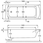 Carron Delta 1700 x 700mm Single Ended Bath - Standard & Carronite Options - Standard