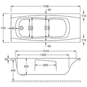 Carron Imperial 1800 x 750mm Single Ended Bath With Chrome Grips- Standard & Carronite Options - Carronite