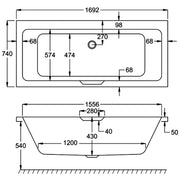 Carron Integra 1700 x 750 Double Ended Bath - Standard & Carronite Options - Standard