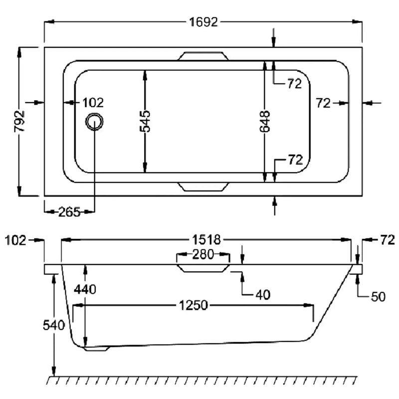 Carron Integra 1700 x 800mm Single Ended Bath - Standard & Carronite Options - Carronite