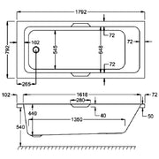 Carron Integra 1800 x 800mm Single Ended Bath - Standard & Carronite Options - Standard