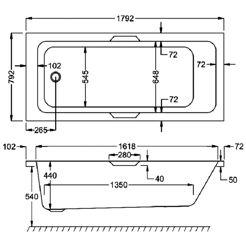 Carron Integra 1800 x 800mm Single Ended Bath - Standard & Carronite Options - Standard
