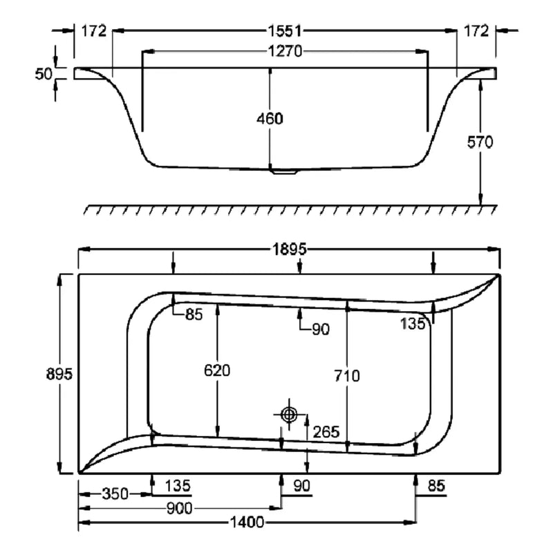 Carron Linea 1900 x 900mm Single Ended Bath - Standard & Carronite Options - Standard
