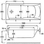Carron Matrix 1500 x 700mm Single Ended Bath - Standard & Carronite Options - Standard