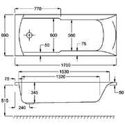 Carron Matrix 1700 x 700mm Single Ended Bath - Standard & Carronite Options - Carronite