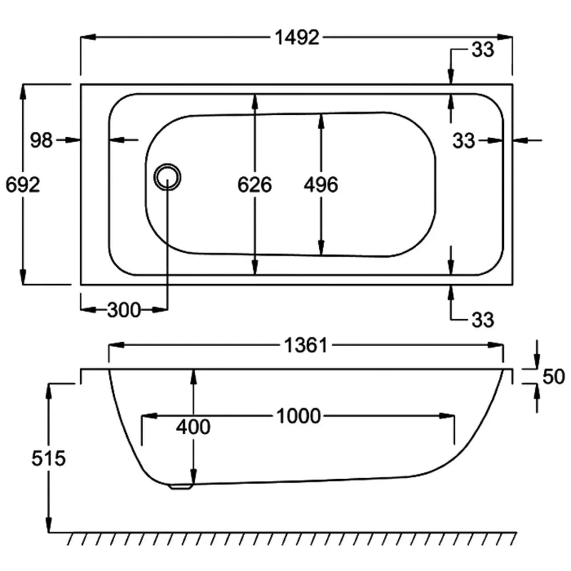 Carron Profile 1500 x 700mm Single Ended Bath - Standard & Carronite Options - Standard