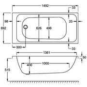 Carron Profile 1500 x 700mm Single Ended Bath - Standard & Carronite Options - Carronite