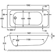 Carron Profile 1600 x 700mm Single Ended Bath - Standard & Carronite Options - Carronite