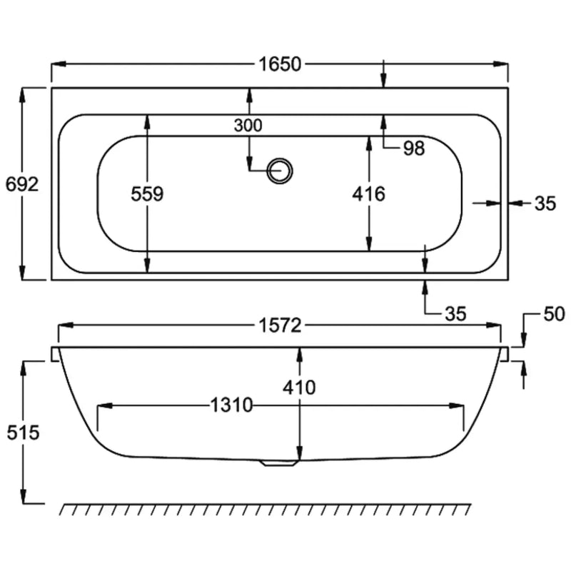 Carron Profile 1650 x 700 Double Ended Bath - Standard & Carronite Options - Carronite