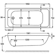 Carron Profile 1700 x 750mm Single Ended Bath - Standard & Carronite Options - Standard