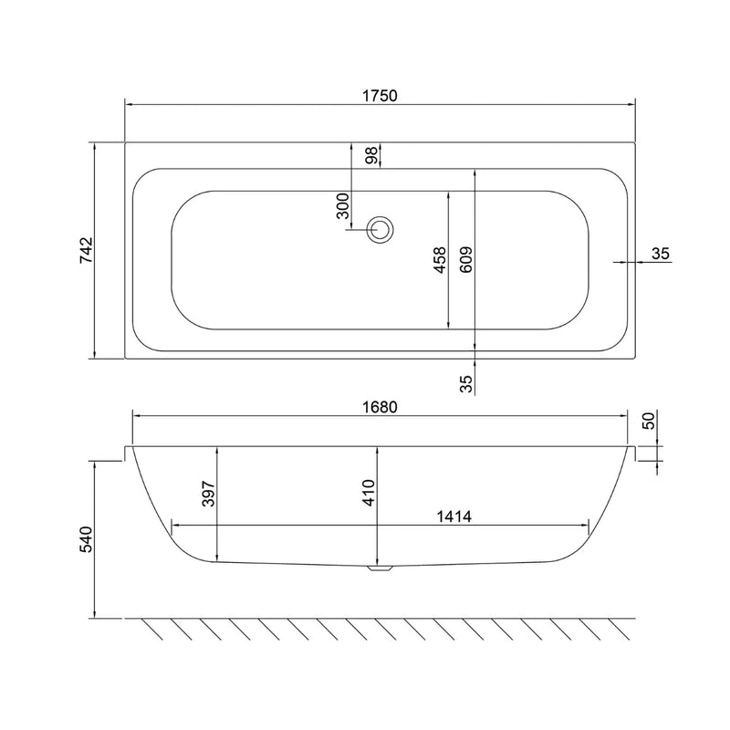 Carron Profile 1750 x 750 Double Ended Bath - Standard & Carronite Options - Standard