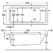 Carron Quantum 1500 x 700mm Single Ended Bath - Standard & Carronite Options - Carronite
