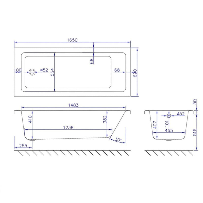 Carron Quantum 1650 x 700mm Single Ended Bath - Standard & Carronite Options - Standard