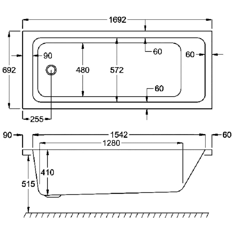 Carron Quantum 1700 x 700mm Single Ended Bath - Standard & Carronite Options - Carronite