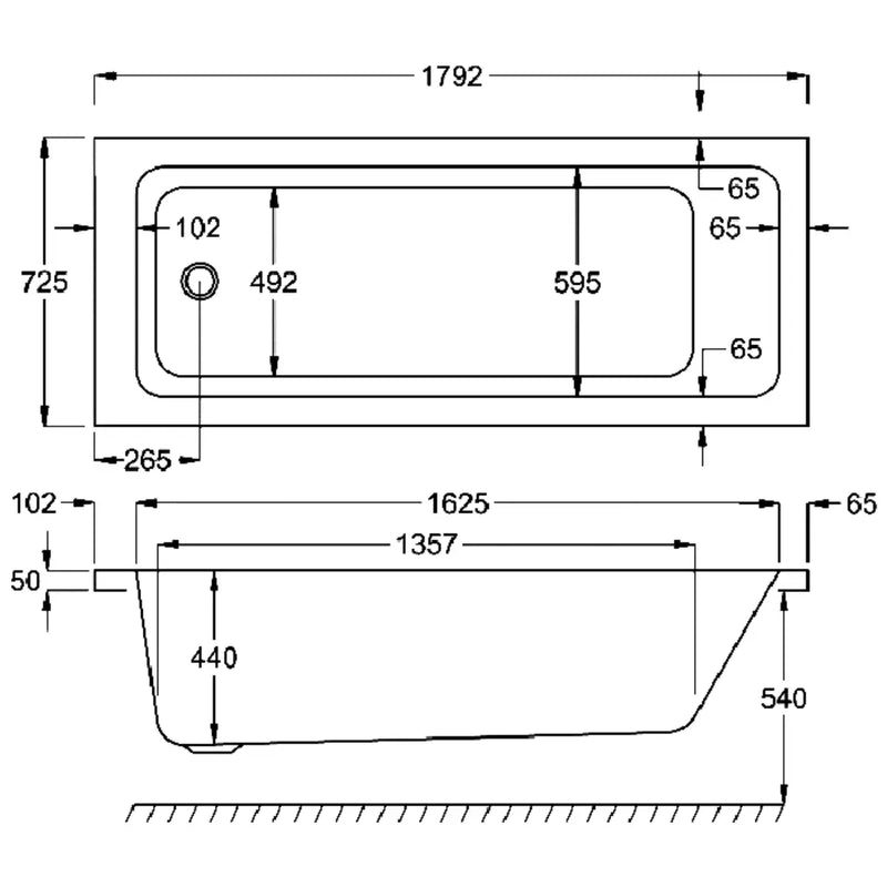 Carron Quantum 1800 x 725mm Single Ended Bath - Standard & Carronite Options - Carronite