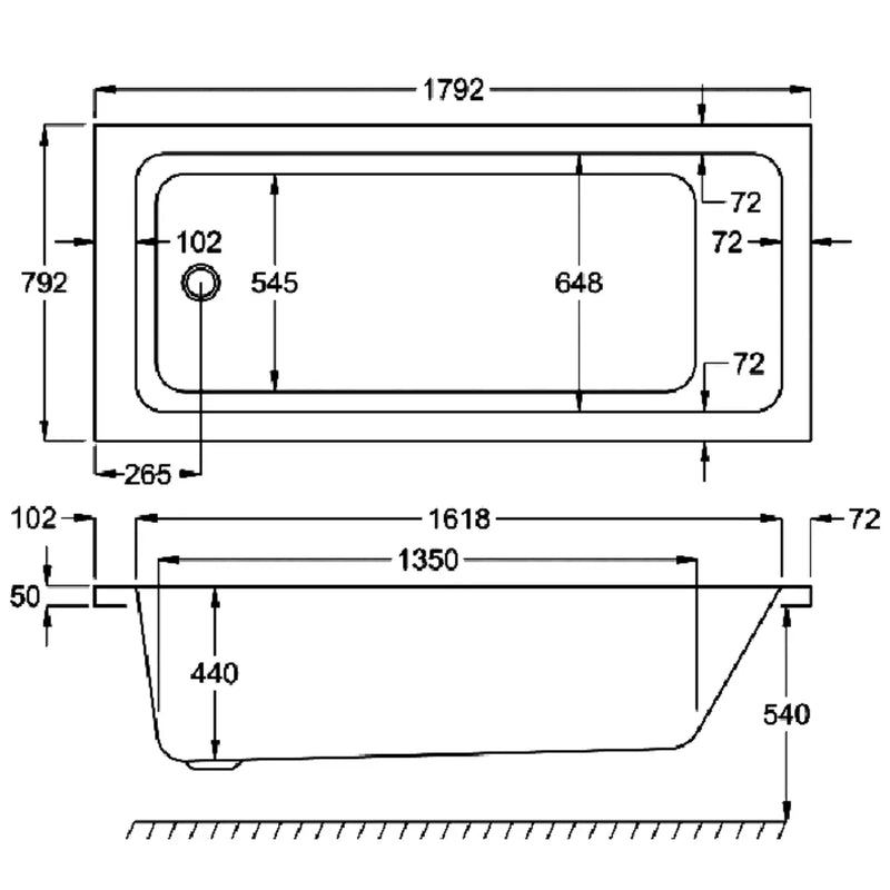 Carron Quantum 1800 x 800mm Single Ended Bath - Standard & Carronite Options - Carronite