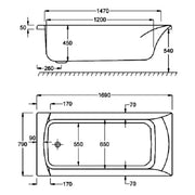 Carron Sigma 1700 x 800mm Single Ended Bath - Standard & Carronite Options - Carronite