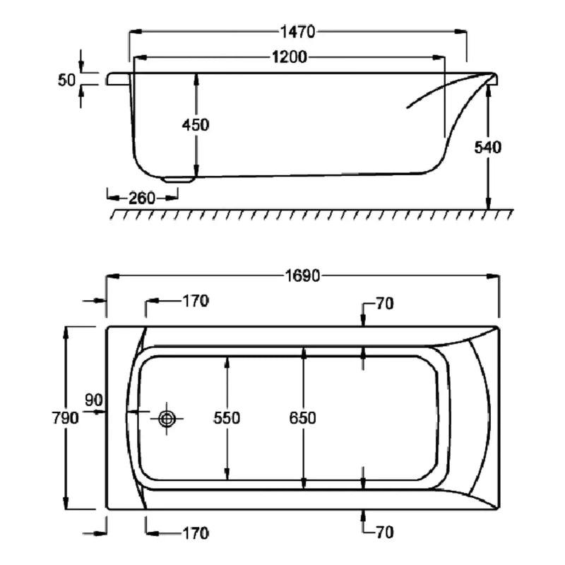 Carron Sigma 1700 x 800mm Single Ended Bath - Standard & Carronite Options - Standard