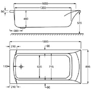 Carron Sigma 1900 x 900mm Single Ended Bath - Standard & Carronite Options - Carronite