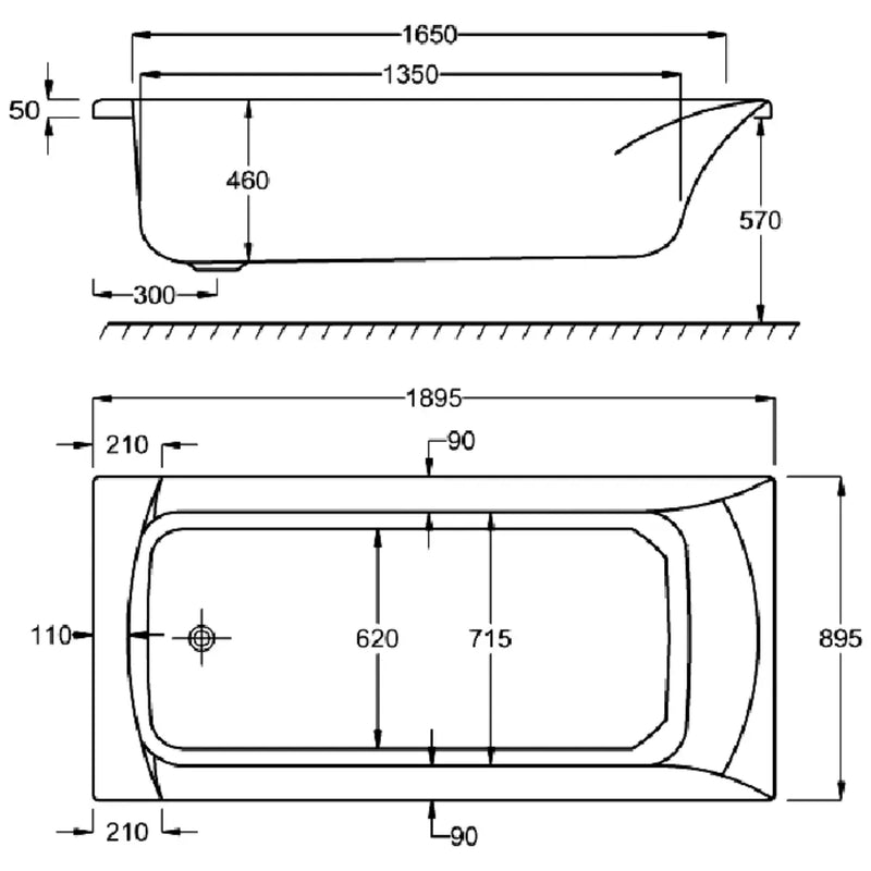 Carron Sigma 1900 x 900mm Single Ended Bath With Chrome Grips- Standard & Carronite Options - Standard