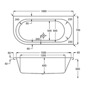 Carron Status 1700mm x 800mm Left-Hand Offset J-Shaped Corner Bath - Carronite