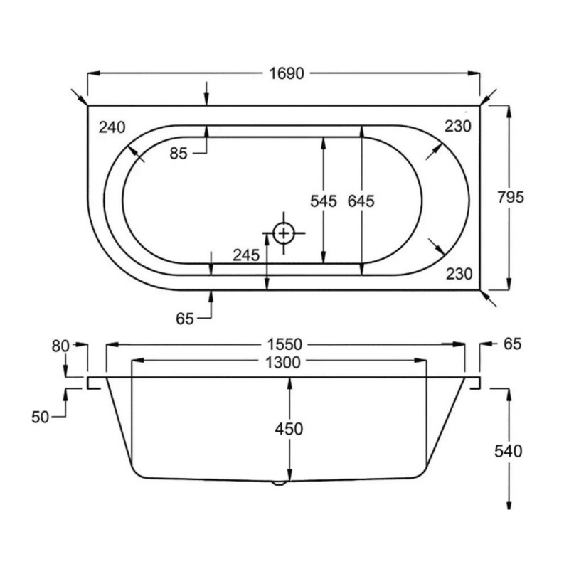 Carron Status 1700mm x 800mm Left-Hand Offset J-Shaped Corner Bath - Standard