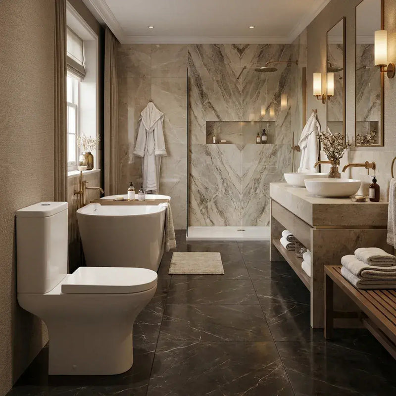 Cedare Open Back Close Coupled Rimless Toilet | Soft Close Seat & Dual Flush