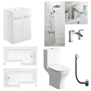 Cedare Vanity Unit Bathroom Pack with L Shape Shower Bath and Dual Shower