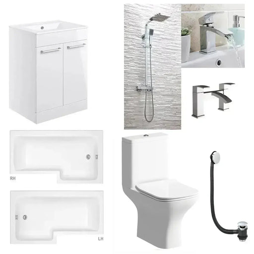 Cedare Vanity Unit Bathroom Pack with L Shape Shower Bath and Dual Shower