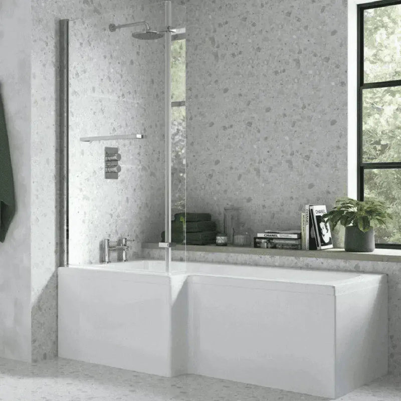 Cedare Vanity Unit Bathroom Pack with L Shape Shower Bath and Dual Shower