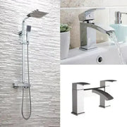 Cedare Vanity Unit Bathroom Pack with L Shape Shower Bath and Dual Shower