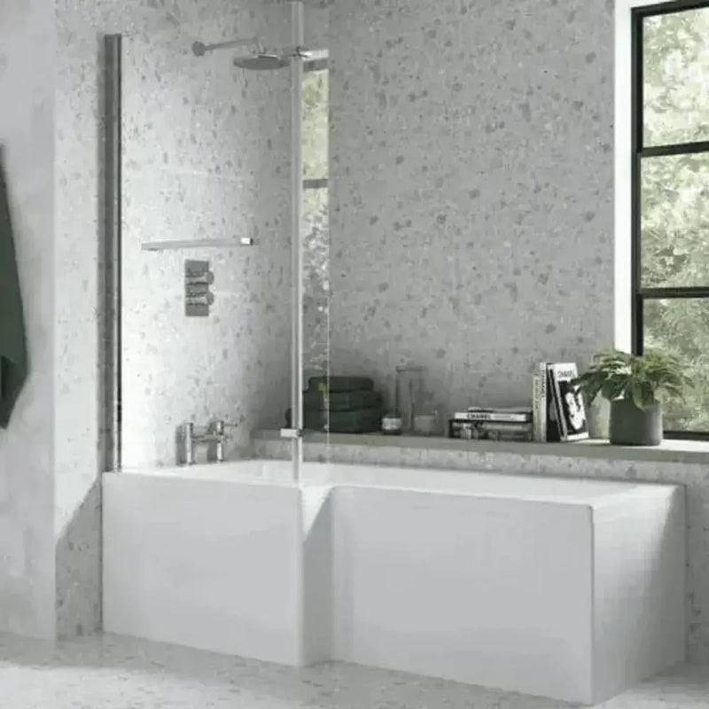 Cedare Vanity Unit Bathroom Pack with L Shape Shower Bath and Dual Shower