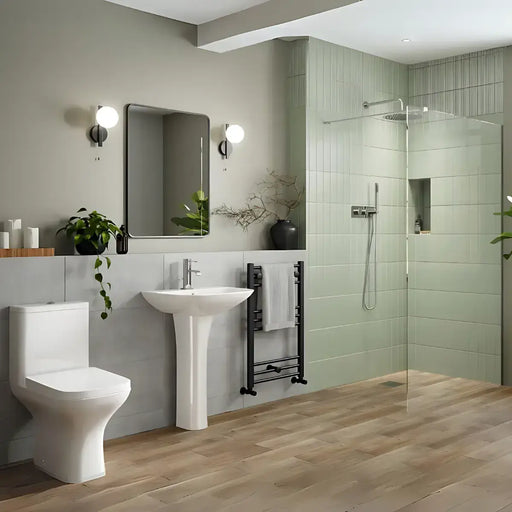 Cedare Walk In Shower Room Pack with 8mm Wet Room Screen (various sizes), Toilet, Basin & Tap