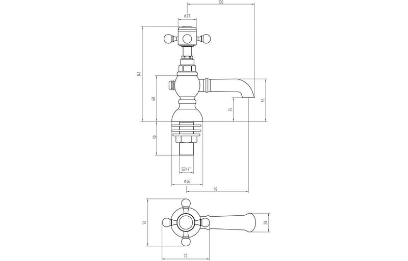 Cross Top Basin Pillar Taps, Chrome