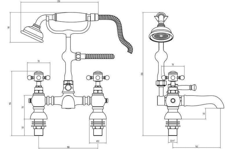 Cross Top Bath/Shower Mixer Tap with Shower Kit, Chrome