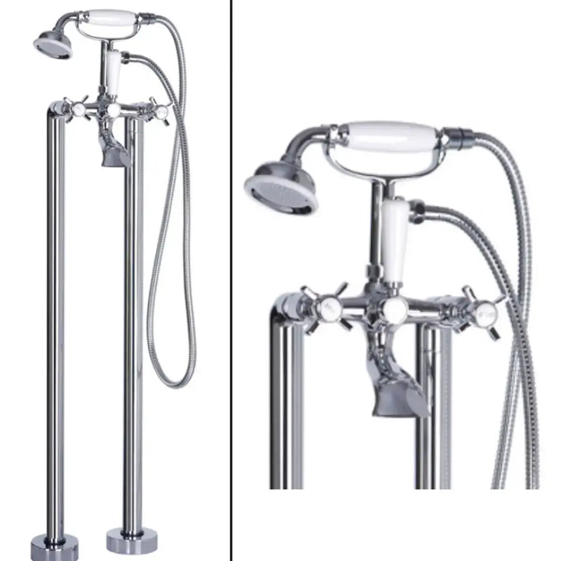 Cross Top Floor Standing Bath/Shower Mixer with Shower Kit, Chrome