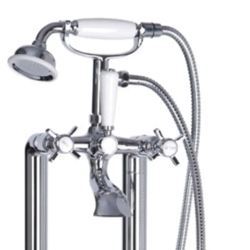 Cross Top Floor Standing Bath/Shower Mixer with Shower Kit, Chrome