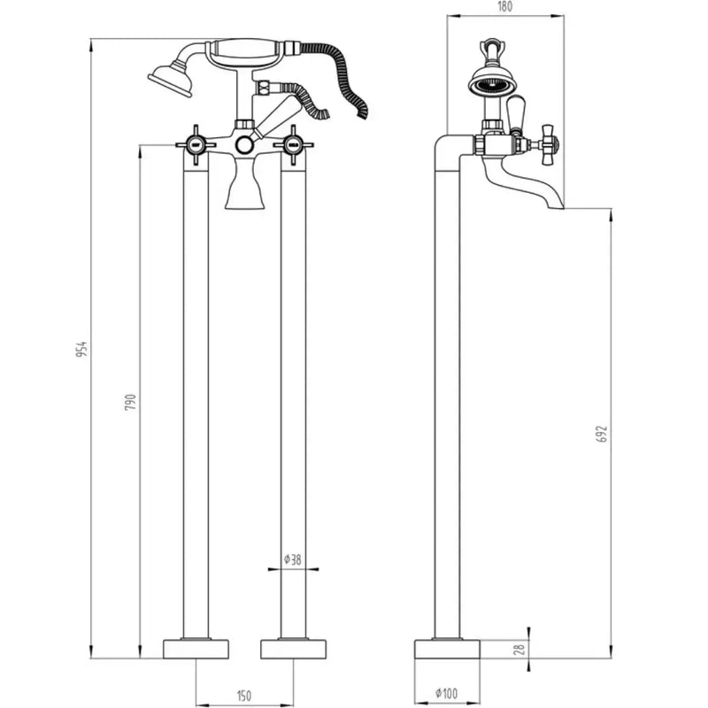 Cross Top Floor Standing Bath/Shower Mixer with Shower Kit, Chrome
