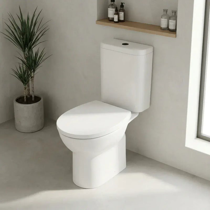 Cruz Rimless Close Coupled Toilet with Optional Colour Flush Push Button & Soft Close Seat