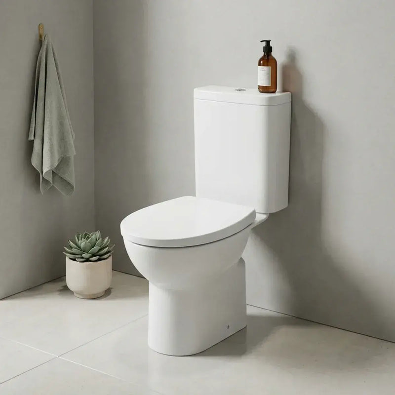 Cruz Rimless Close Coupled Toilet with Optional Colour Flush Push Button & Soft Close Seat