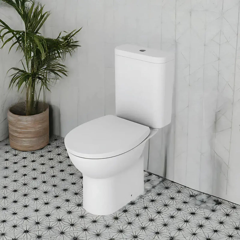 Cruz Rimless Close Coupled Toilet with Optional Colour Flush Push Button & Soft Close Seat