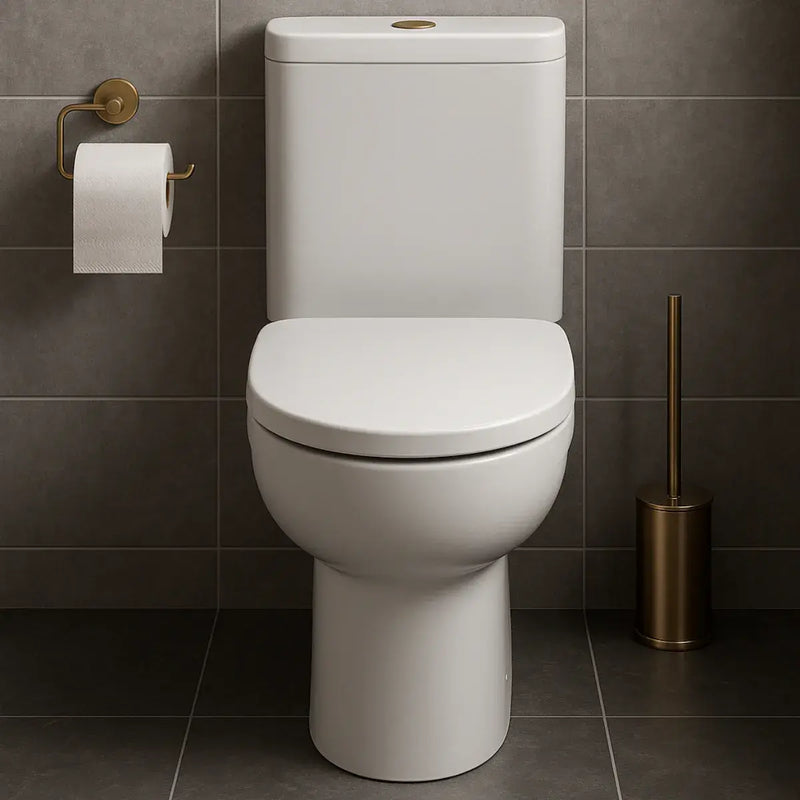 Cruz Rimless Close Coupled Toilet with Optional Colour Flush Push Button & Soft Close Seat