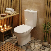 Cruz Rimless Close Coupled Toilet with Optional Colour Flush Push Button & Soft Close Seat