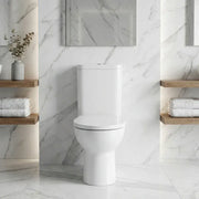 Cruz Rimless Close Coupled Toilet with Optional Colour Flush Push Button & Soft Close Seat