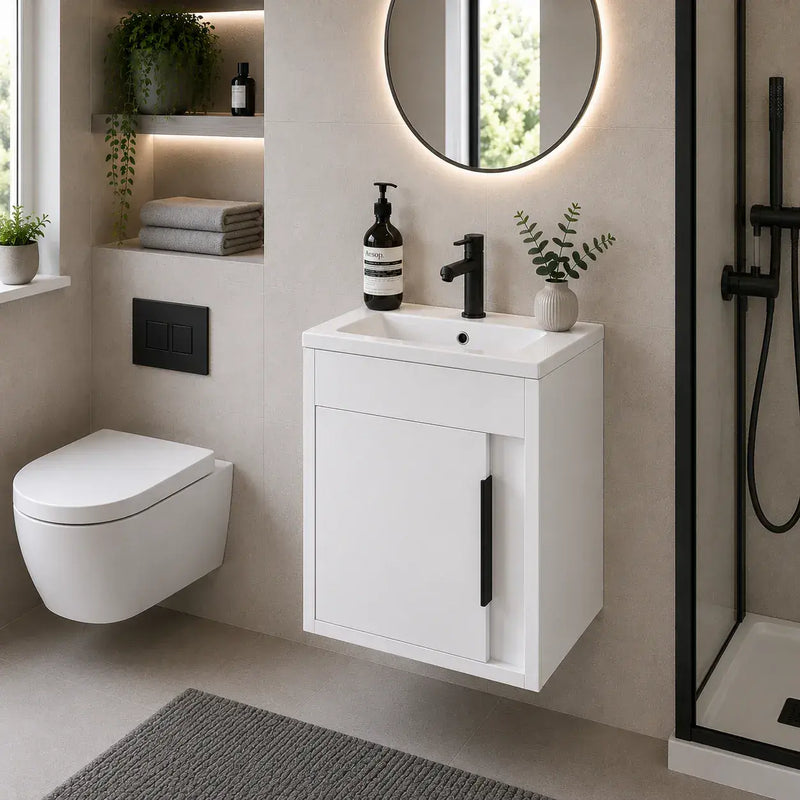 Cruzz 510mm Gloss White Wall Hung Vanity Unit & Basin