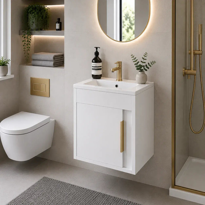 Cruzz 510mm Gloss White Wall Hung Vanity Unit & Basin