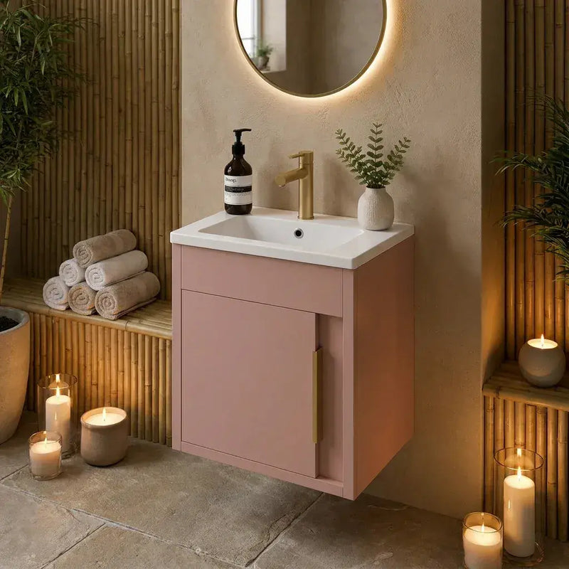 Cruzz 510mm Matt Antique Rose Wall Hung Vanity Unit & Basin