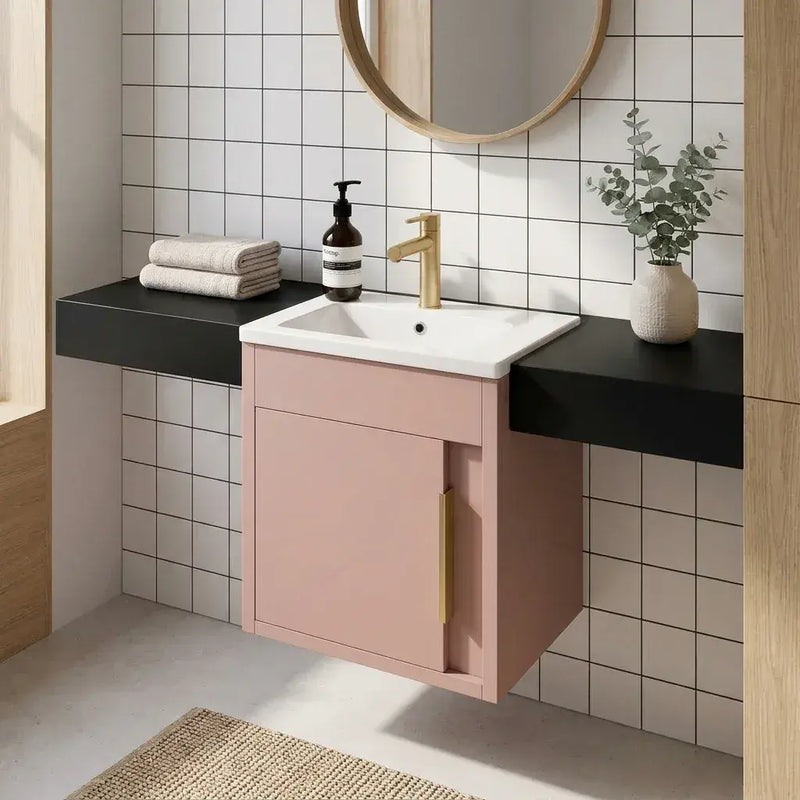 Cruzz 510mm Matt Antique Rose Wall Hung Vanity Unit & Basin