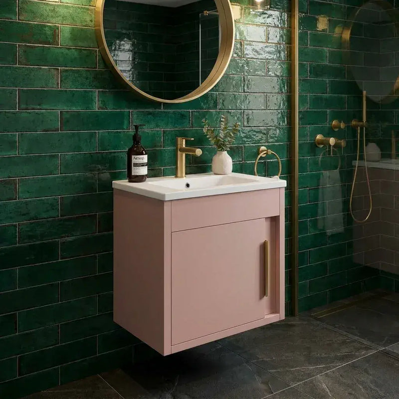 Cruzz 510mm Matt Antique Rose Wall Hung Vanity Unit & Basin