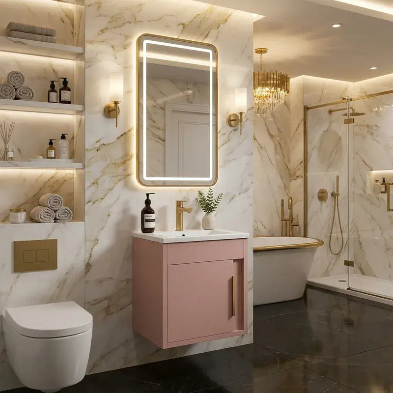 Cruzz 510mm Matt Antique Rose Wall Hung Vanity Unit & Basin